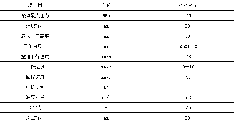 20噸單臂液壓機參數